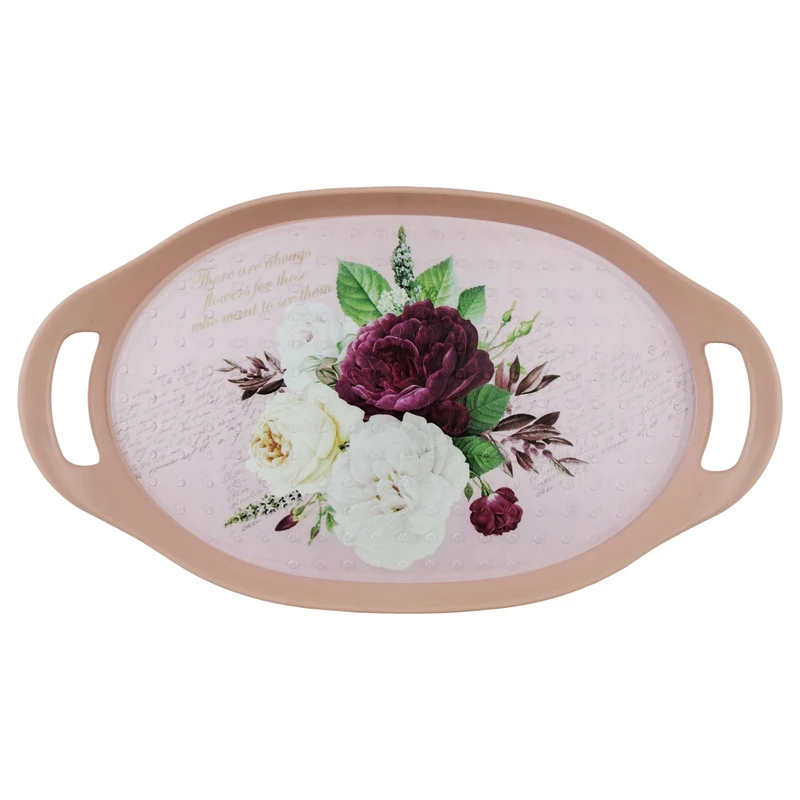 سینی دسته دار طرح گل رز کد ba144 سایز 30*17 سانتیمتر 