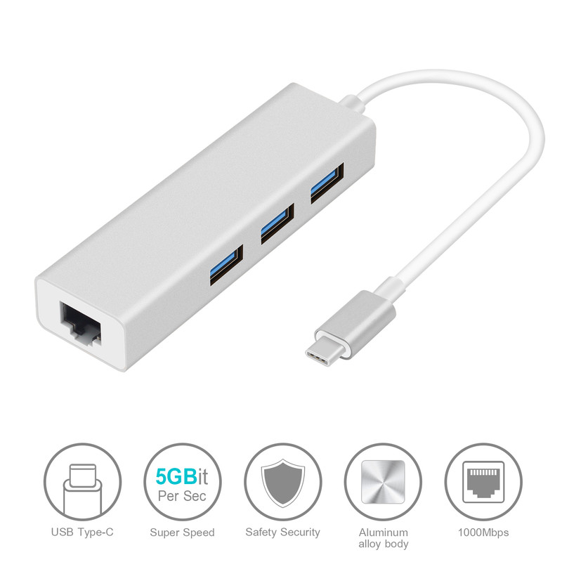 مبدل USB-C به LAN/USB3 مدل 3ports