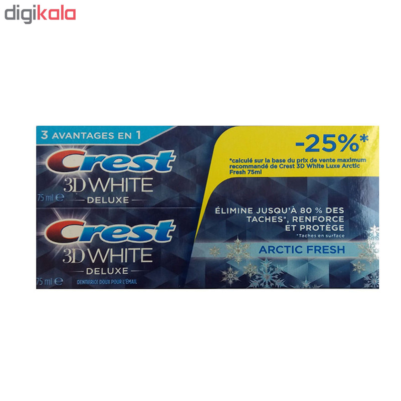 پک خمیر دندان کرست سری 3D White مدل Arctic Fresh حجم 75 میلی لیتر بسته 2 عددی پک خمیر دندان کرست سری 3D White مدل Arctic Fresh حجم 75 میلی لیتر بسته 2 عددی