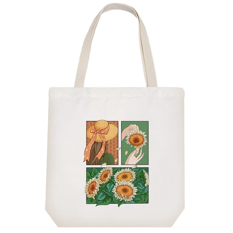 ساک خرید خندالو طرح دختر و گل آفتابگردان کد H115