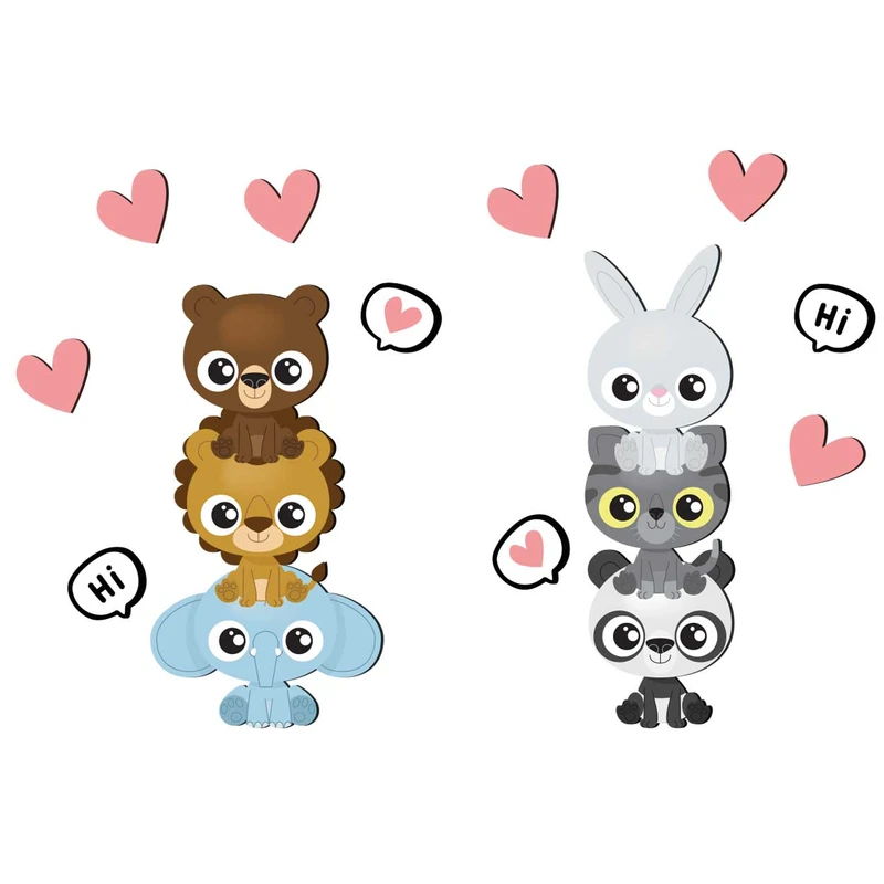 استیکر چوبی کودک باروچین مدل حیوانات بازیگوش کد 6017 مجموعه 12 عددی