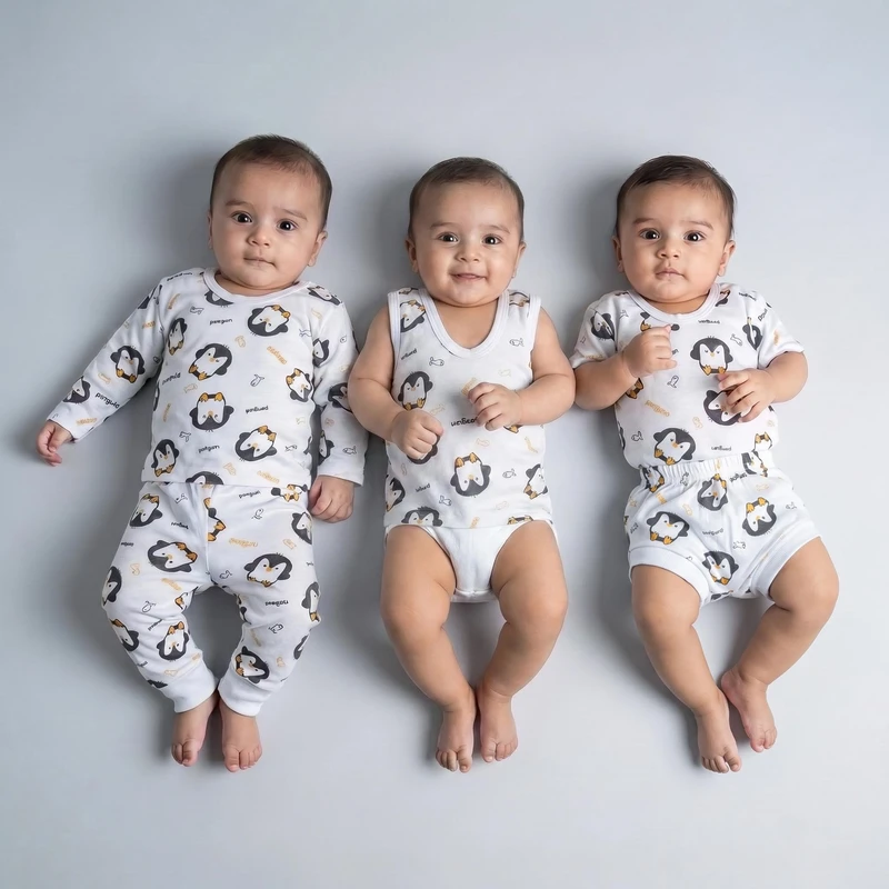 ست 5 تکه لباس نوزادی مدل پنگوئن مهرسام کد 2210 