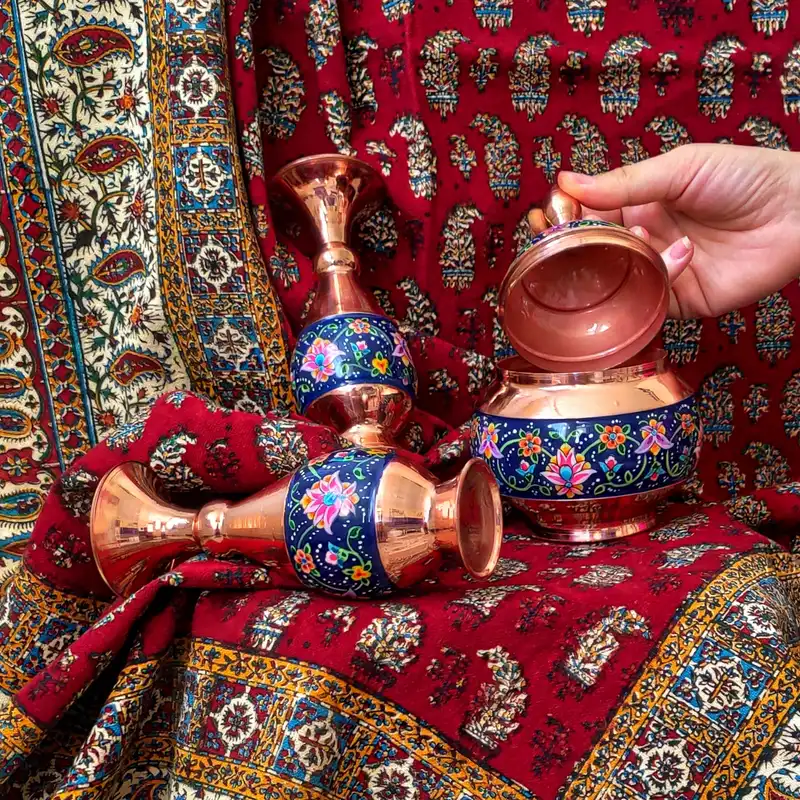 ست 3 تکه گلدان و شکلات خوری مسی مدل پرداز کد st18