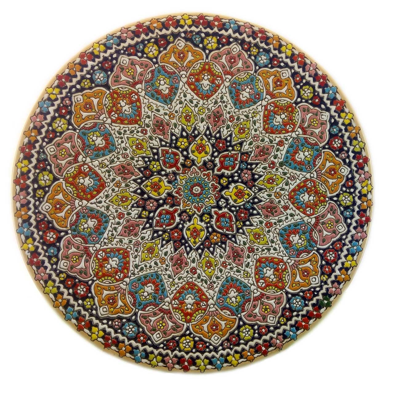 بشقاب سفالی میناکاری آبی عمیق کد 61 قطر 35 سانتی متر