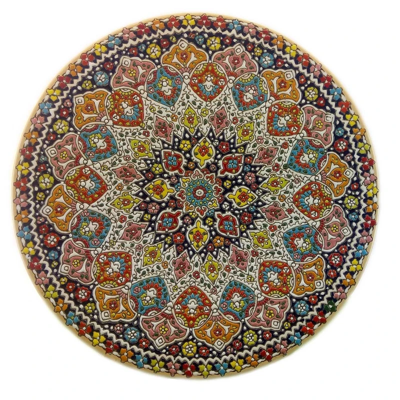 بشقاب سفالی میناکاری آبی عمیق کد 61 قطر 35 سانتی متر