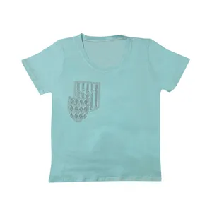 تی شرت آستین کوتاه زنانه مدل جیب نگینی رنگ آبی