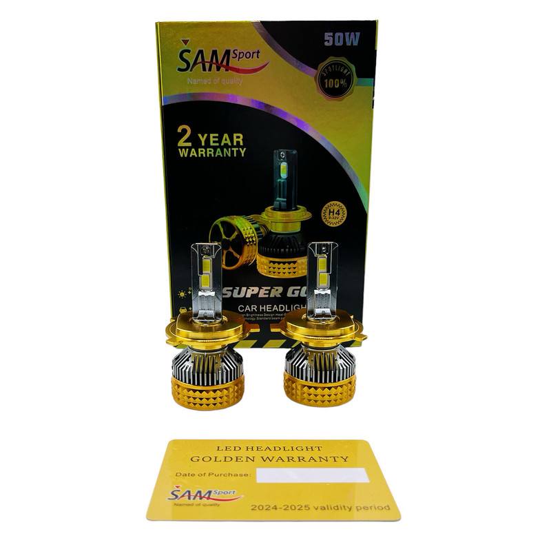 هدلایت لامپ خودرو سام مدل SUPER GOLD پایه H4 بسته دو عددی
