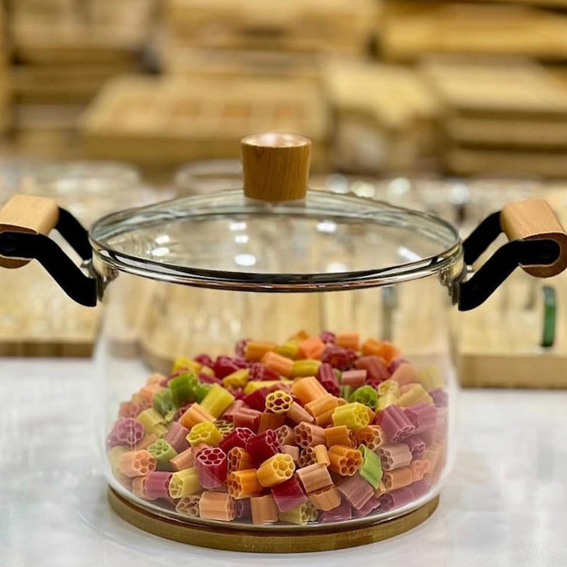 قابلمه پیرکس مدل شعله مستقیم دسته چوبی سایز 22