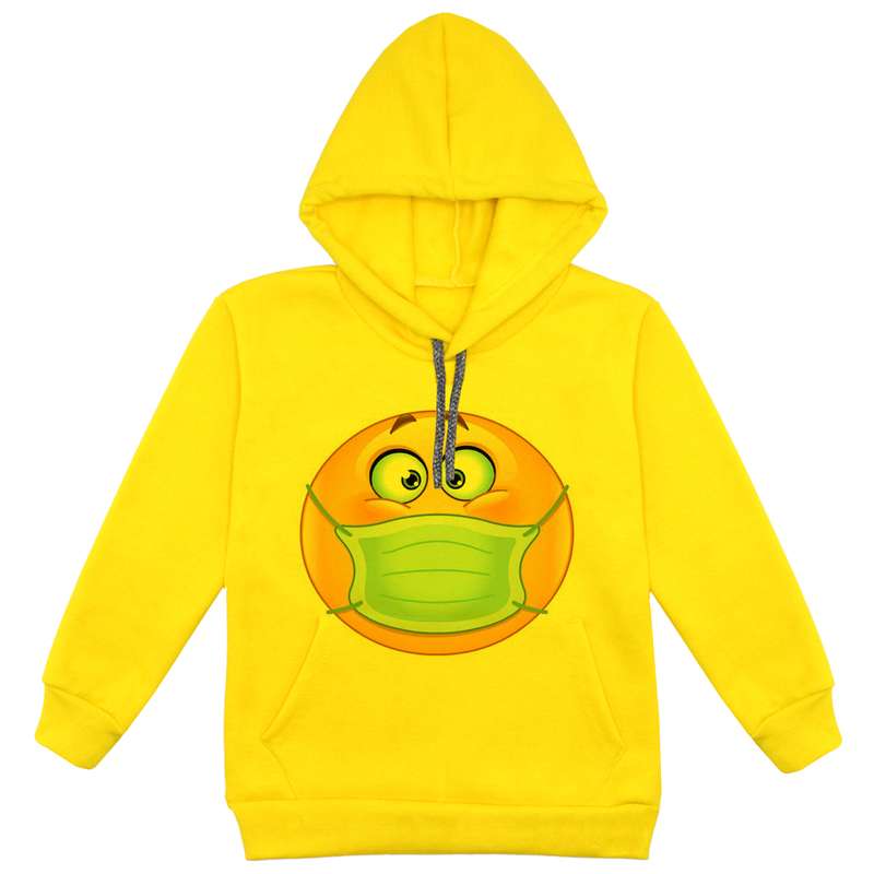 هودی پسرانه مدل ایموجی ماسکدار F174 رنگ زرد