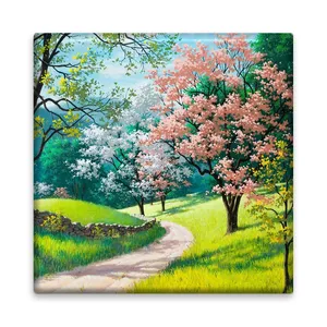 کاشی مدل R1082 طرح نقاشی منظره بهار و درخت شکوفه