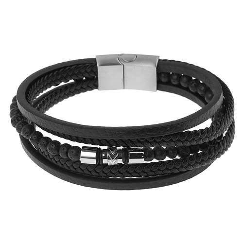 دستبند مردانه کارتیه مدل چرم اسپرت پنج لاین کد 458725