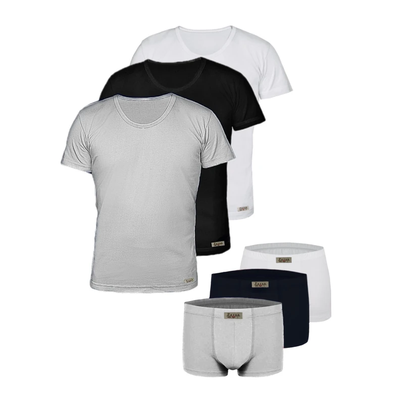 ست شورت و زیرپوش مردانه تولیدی پاران مدل نخ پنبه خالص صادراتی مجموعه 3 عددی