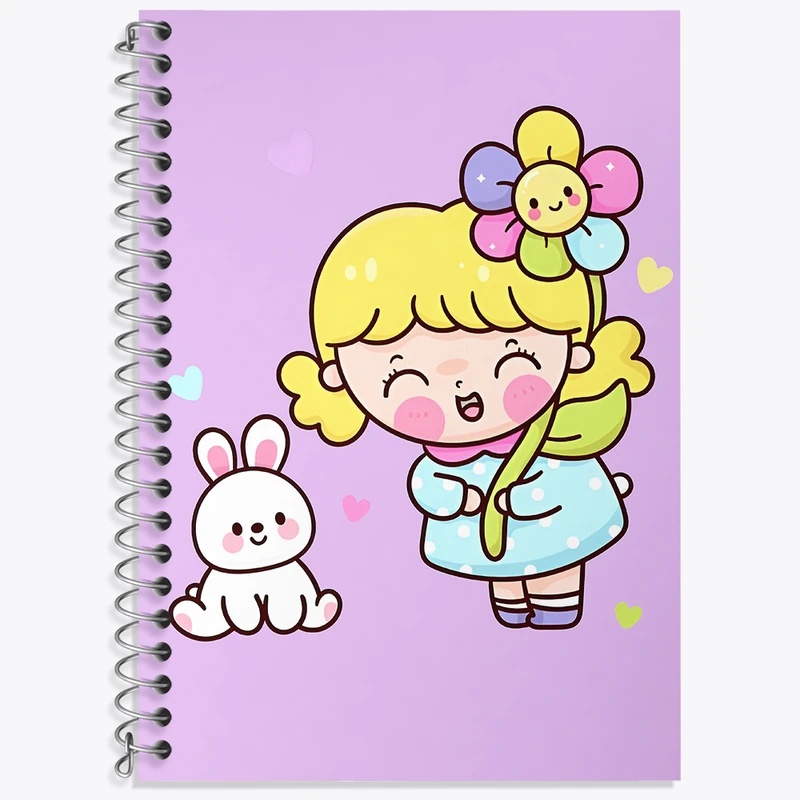 دفتر زبان 50 برگ خندالو مدل دو خط طرح دخترانه کیوت کد N4154