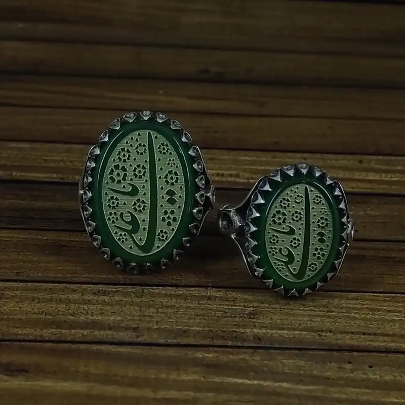 ست انگشتر نقره زنانه و مردانه سلین کالا مدل عقیق خطی طرح یاعلی Mps-15