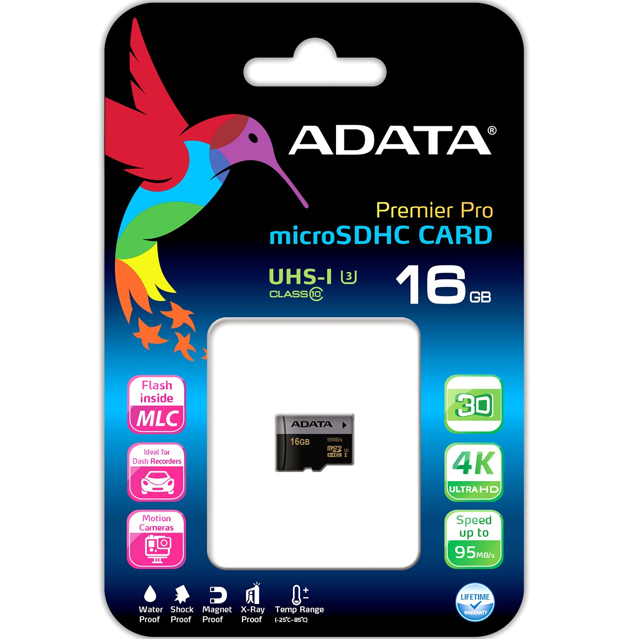 کارت حافظه‌ microSDHC ای دیتا مدل Premier Pro کلاس 10 استاندارد UHS-I U3 سرعت 95MBps ظرفیت 16 گیگابایت