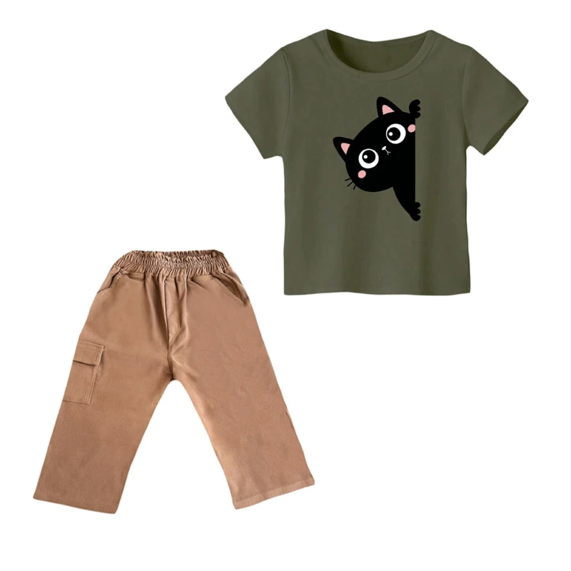 ست تی شرت و شلوارک پسرانه مدل گربه کد ۱۵