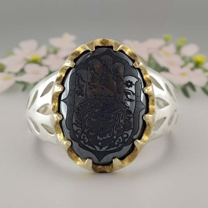 انگشتر نقره مردانه ملک زیور مدل حدید کف العباس کد 311 انگشتر نقره مردانه ملک زیور مدل حدید کف العباس کد 311