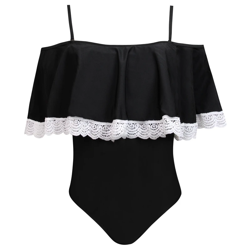 مایو زنانه شین مدل یقه دلبری گیپوری کد 5290-2011 رنگ مشکی