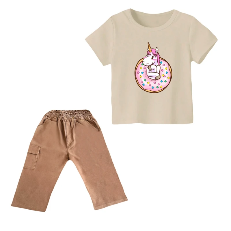 ست تی شرت و شلوارک دخترانه مدل یونیکورن کد ۳۳