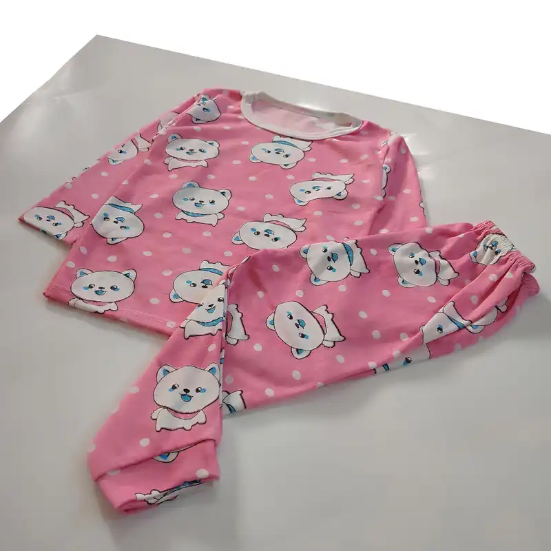 ست تی شرت و شلوار بچگانه مدل پیشی کد 4006 رنگ صورتی