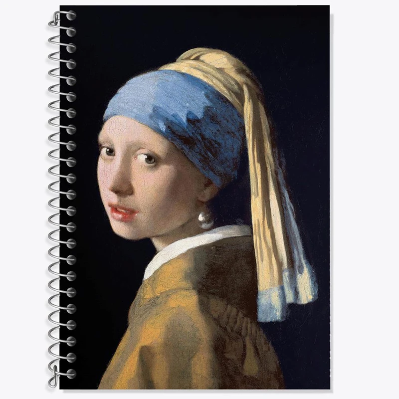 دفتر زبان 50 برگ خندالو مدل سه خط طرح دختری با گوشواره مروارید اثر یوهاتس ورمیر کد 23347