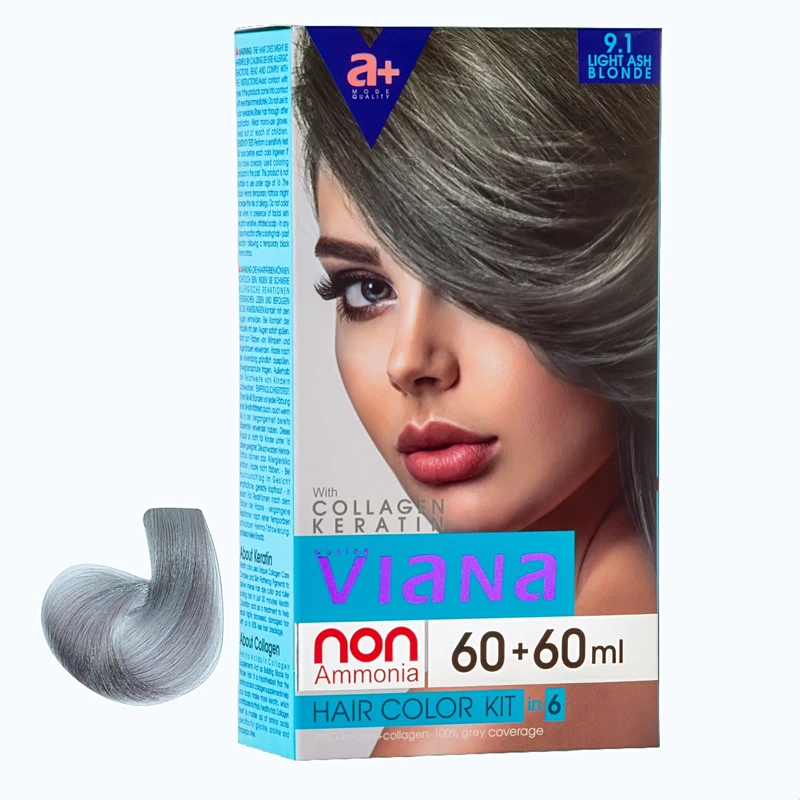 کیت رنگ مو ویانا شماره 9.1 حجم 120 میلی لیتر رنگ بلوند خاکستری خیلی روشن 
