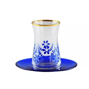 سرویس چای خوری 12 پارچه پاشاباغچه مدل هایبلی لب طلایی گل آبی