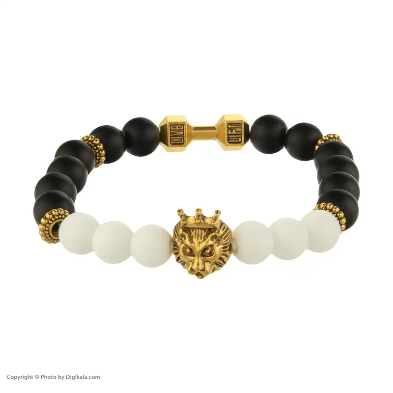 دستبند مدل مهره ای اونیکس طرح شیر و دمبل  کد009