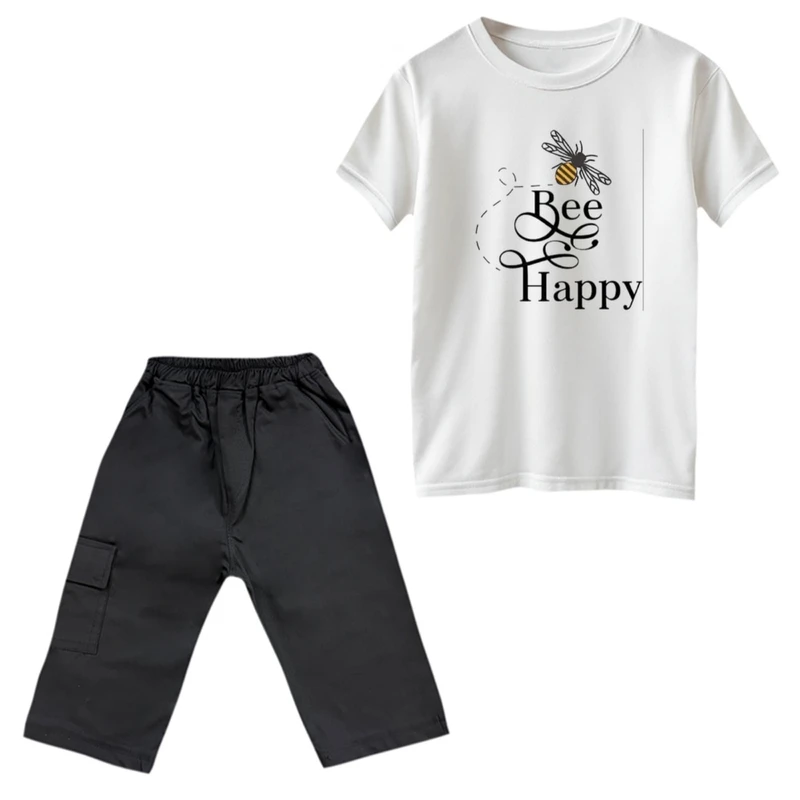 ست تی‌شرت و شلوارک پسرانه مدل bee happy