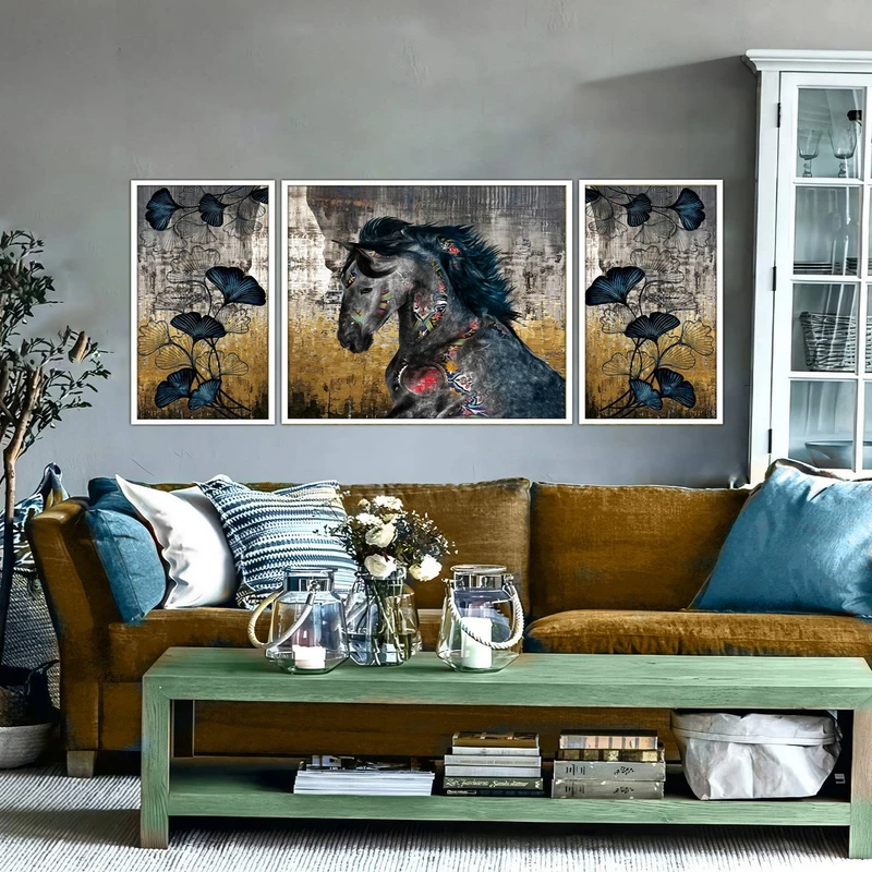 تابلو ساده بکلیت طرح مدرن دیجیتال آرت مدل شاین اکلیلی W-2916 فریم سفید مجموعه 3 عددی