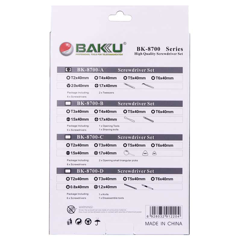 مجموعه 6 عددی پیچ گوشتی باکو مدل BK-8700 به همراه دو عدد پنس