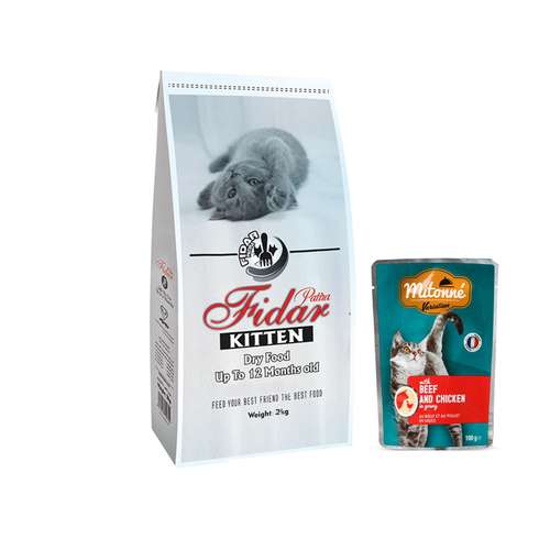 غذای خشک بچه گربه فیدار مدل 07 وزن 2 کیلوگرم به همراه پوچ گربه میتون