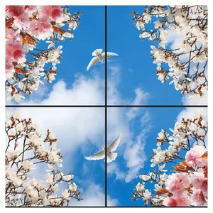 تایل سقفی آسمان مجازی طرح دو کبوتر کد 031 سایز 60x60 سانتی متر مجموعه 4 عددی