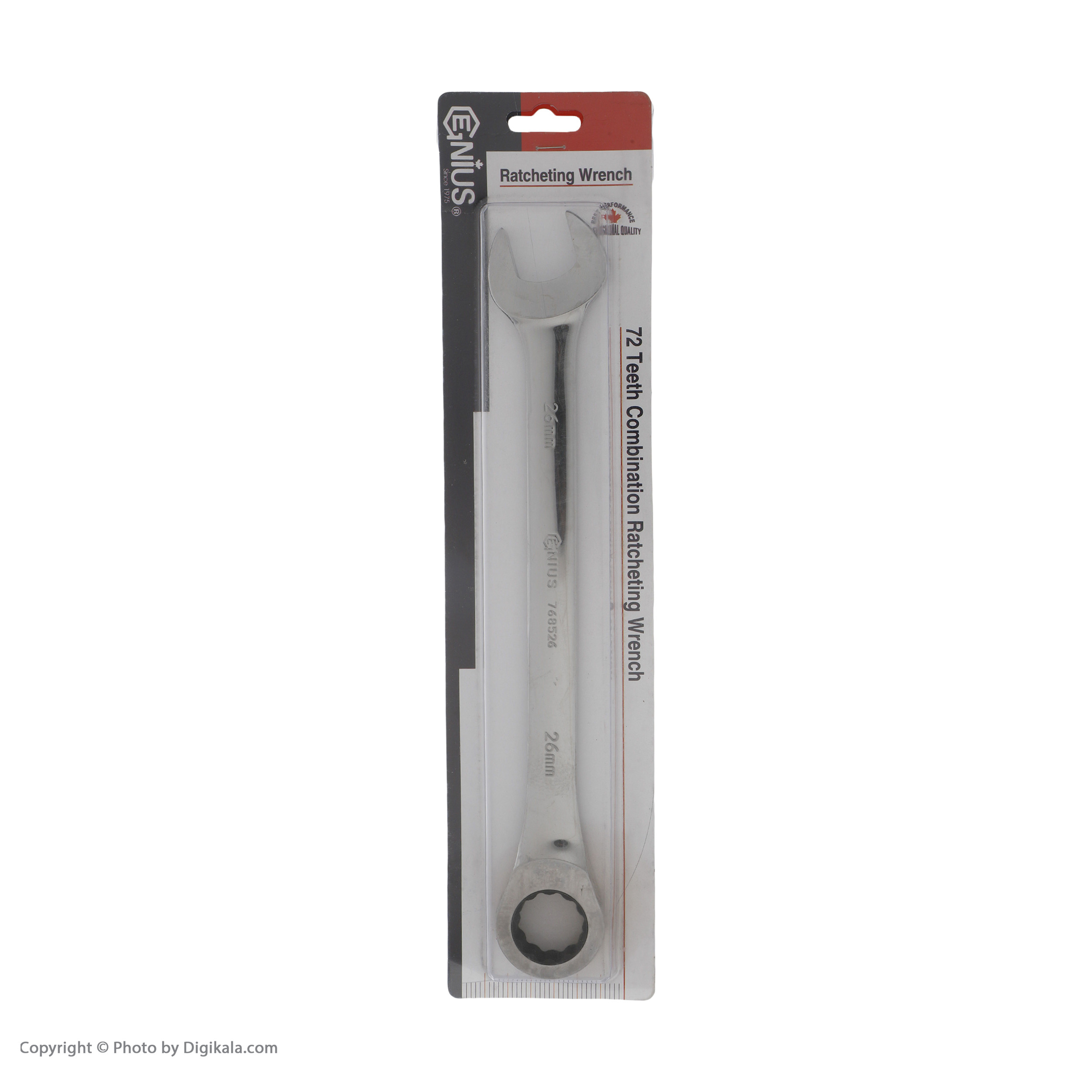 آچار یکسر تخت یکسر رینگی جغجغه ای بلند جنیوس تولز مدل 786526 سایز 26 میلی متر