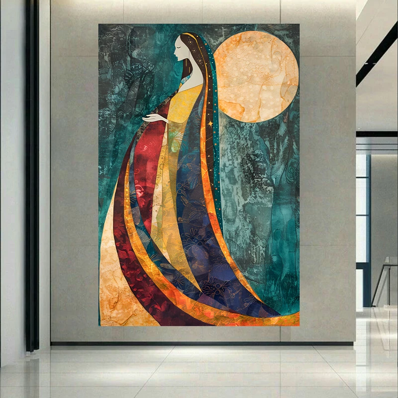 تابلو بوم طرح مخمل انتزاعی مدل بانوی خورشید کد AR3058492