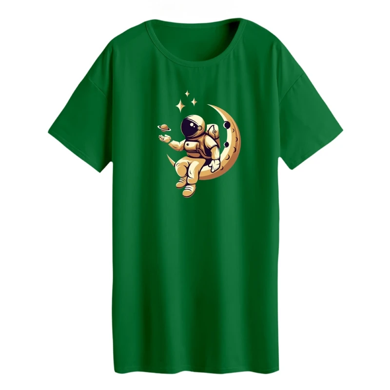 تی شرت لانگ آستین کوتاه زنانه مدل فضانورد و ماه