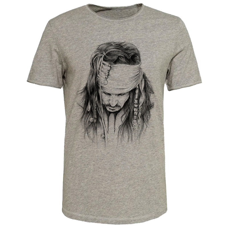 تیشرت آستین کوتاه مردانه مدل دزدان دریایی کارائیب کد B184 رنگ طوسی