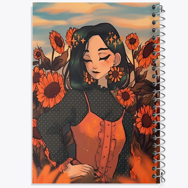 دفتر شطرنجی 50 برگ خندالو طرح دختر و گل آفتابگردان کد F7385