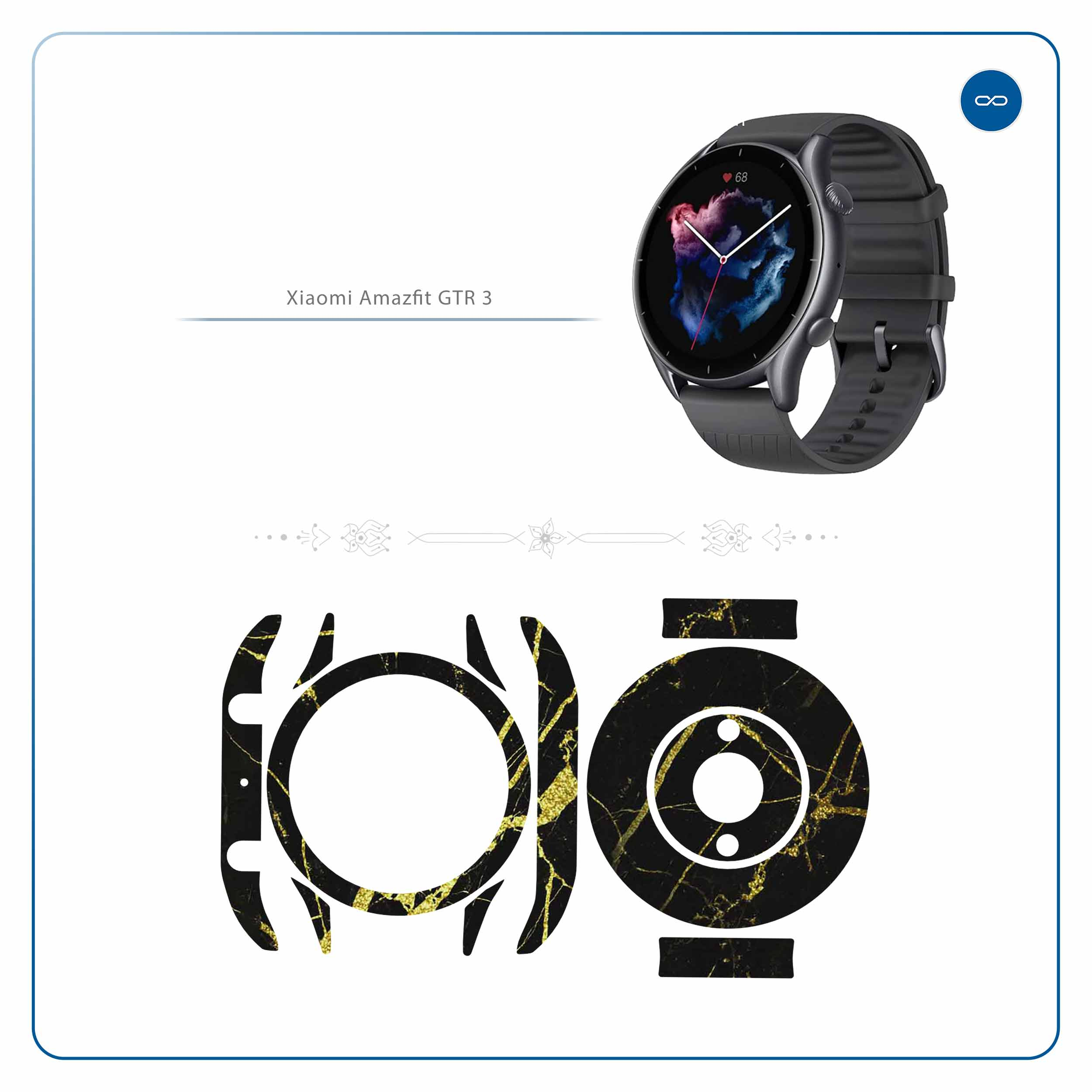 برچسب ماهوت طرح Graphite-Gold-Marble مناسب برای ساعت هوشمند آمازفیت GTR 3