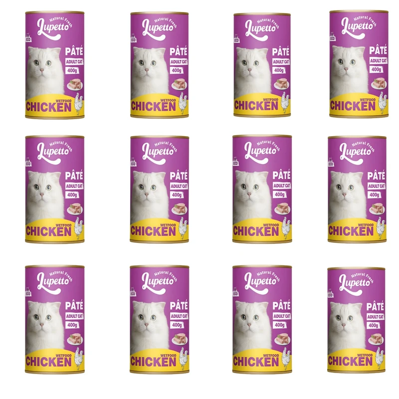 کنسرو غذای گربه بالغ لوپتو مدل پته اکونومی طعم مرغ وزن 400 گرم مجموعه 12 عددی