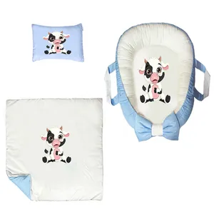 سرویس خواب سه تکه نوزاد ناریکو مدل گارد محافظ دار طرح بچه گاو کد 074