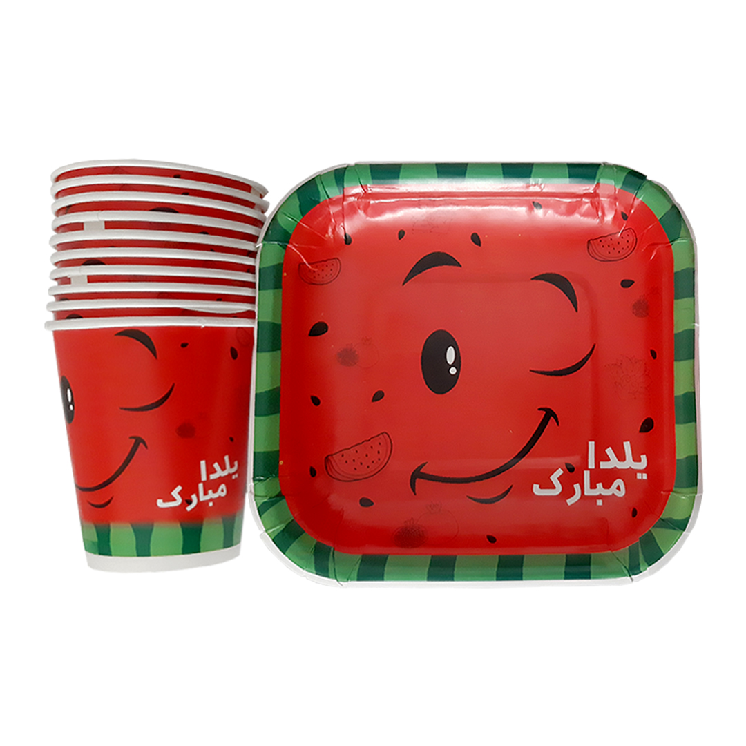 پیش دستی و لیوان یکبار مصرف طرح یلدا کد 20 مجموعه 20 عددی