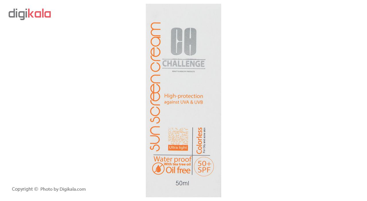کرم ضد آفتاب چلنج مدل Colorless For Oily And Acne Skin حجم 50 میلی لیتر