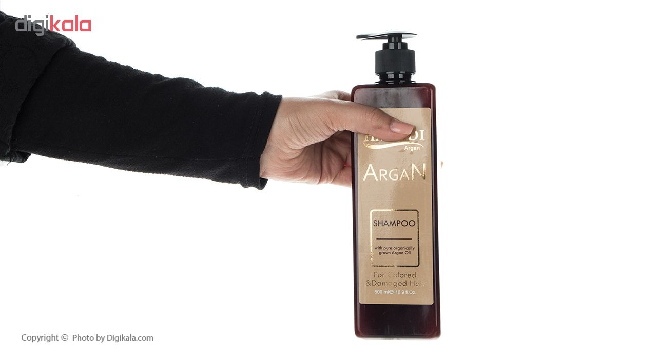 شامپو موهای رنگ شده هانادی Argan Oil مدل حجم 500 میلی لیتر