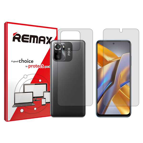 محافظ صفحه نمایش شفاف ریمکس مدل Hygel مناسب برای گوشی موبایل شیائومی Poco M5s به همراه محافظ پشت گوشی