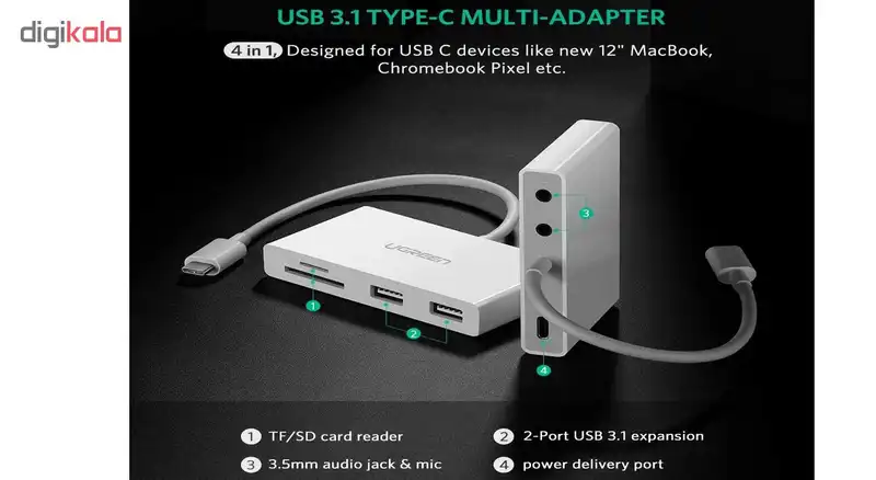 هاب دو پورت USB-C یوگرین مدل US209-30739