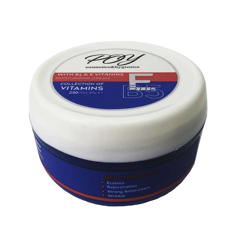 کرم مرطوب کننده پوست پی او وای مدل ویتامین E و B5 مناسب برای انواع پوست حجم 200 میلی لیتر