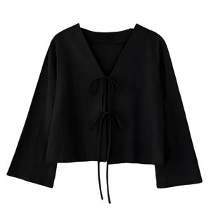 شومیز آستین بلند زنانه مدل بندی رنگ مشکی 