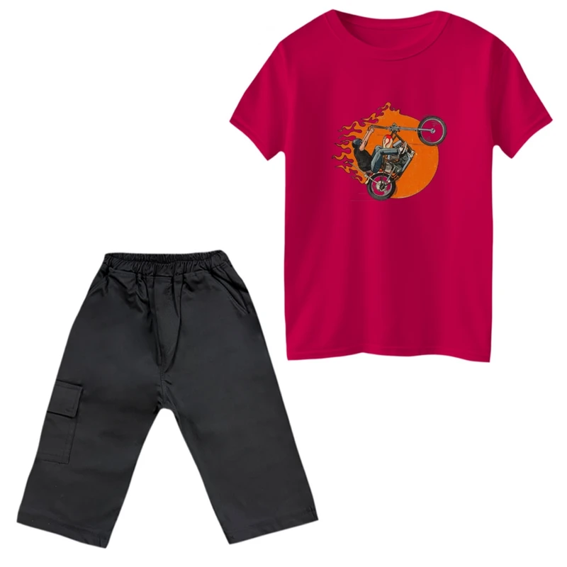 ست تی‌شرت و شلوارک پسرانه مدل موتورسوار
