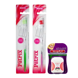 مسواک پاتریکس مدل 431 با برس متوسط بسته ۲ عددی به همراه نخ دندان ارکید مدل نعنا